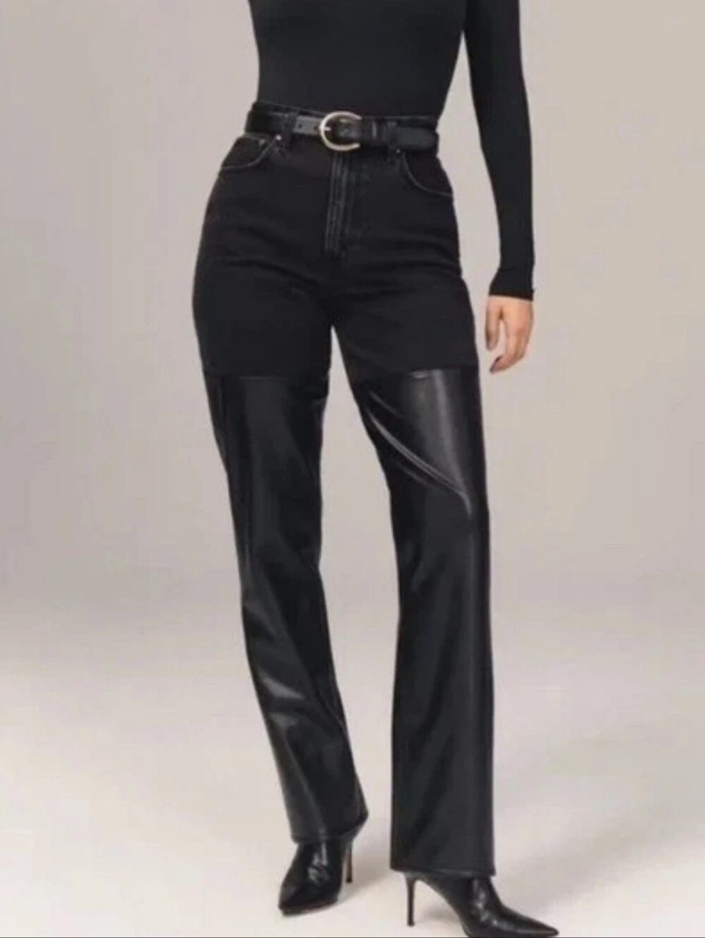 Abercrombie & Fitch 90s Ultra High Rise Straight Faux Leather Denim Jeans Black